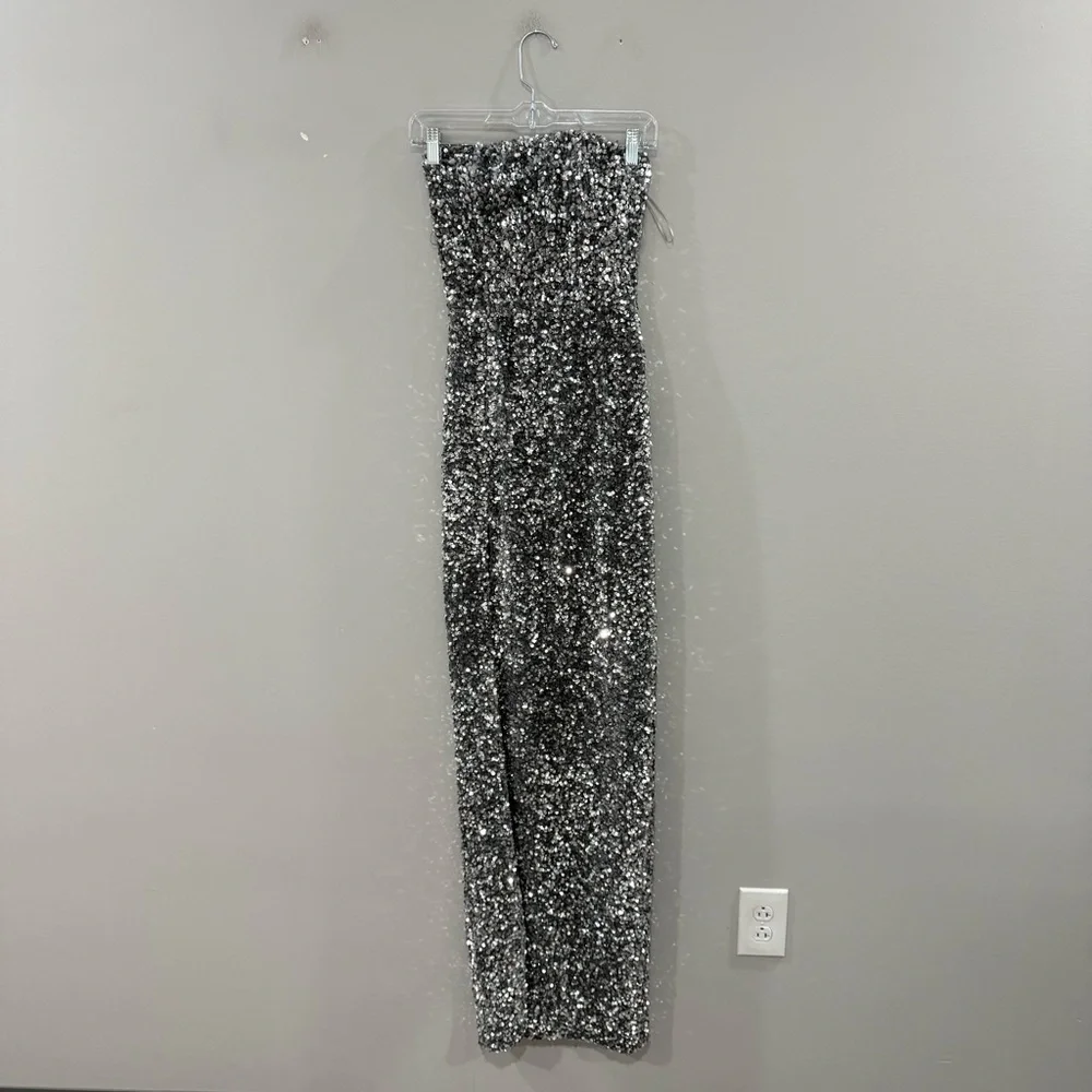 Helsi Dress Lola Strapless Column Maxi in Silver Sequins